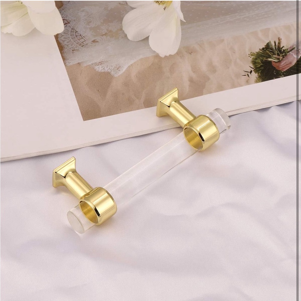 4'' Clear Cabinet Pull Gold Acrylic Cabinet Handle Furniture Hardware 6Pack